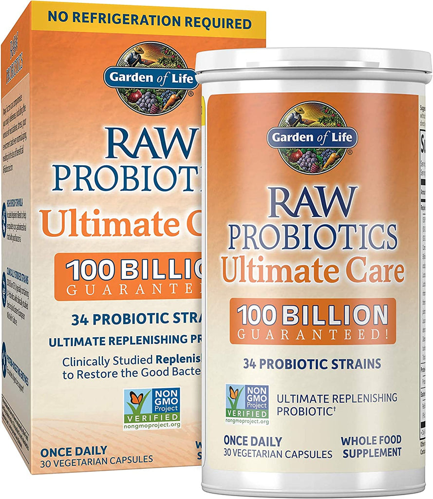 Once Daily Garden of Life Raw Probiotics Ultimate Care Supplement with 34 Probiotic Strains - Ultimate Replenishing Probiotic Whole Food Supplement, 30 Vegetarian Capsules