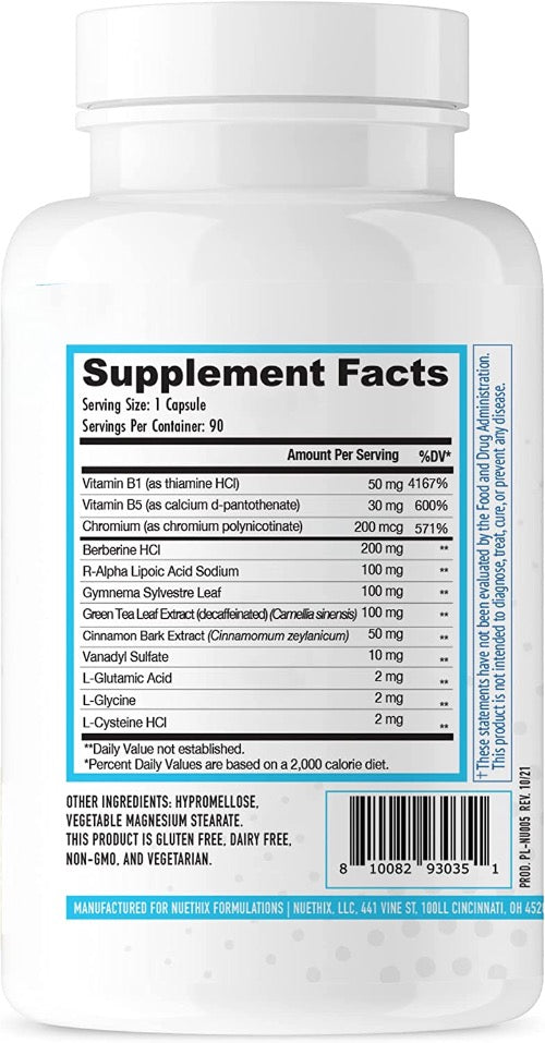 NuEthix Formulations GDA MAX+ Extra Strength - Glucose Disposal Agent - Supplement Facts